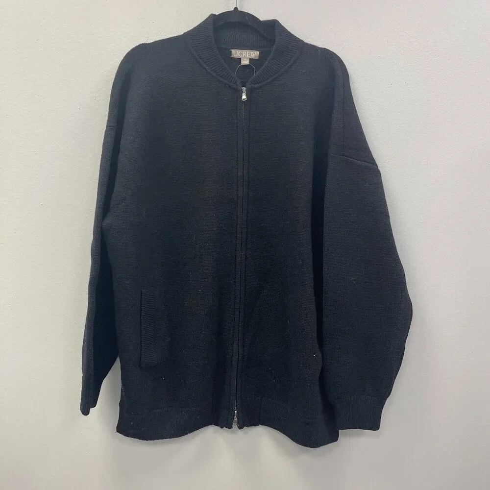 J. Crew Full-Zip Flight Crew Sweater in Black - XL - NWT